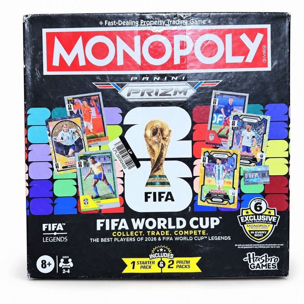 2026 Monopoly Panini Prizm FIFA World Cup Game Sealed Card Packs Open Box